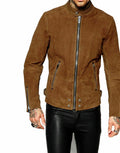 Slim Fit Suede Leather Jacket, Brown Zing Apparel