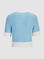 Sky Blue Jacquard Knit Short Sleeve Cardigan
