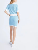 Sky Blue Jacquard Knit Short Sleeve Cardigan
