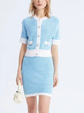 Sky Blue Jacquard Knit Short Sleeve Cardigan