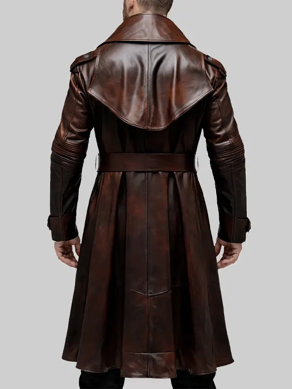 Terry Men’s Brown Leather Trench Coat