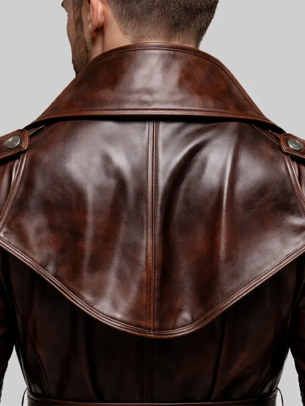 Terry Men’s Brown Leather Trench Coat