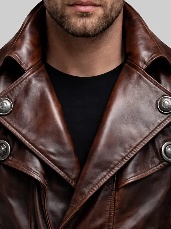 Terry Men’s Brown Leather Trench Coat