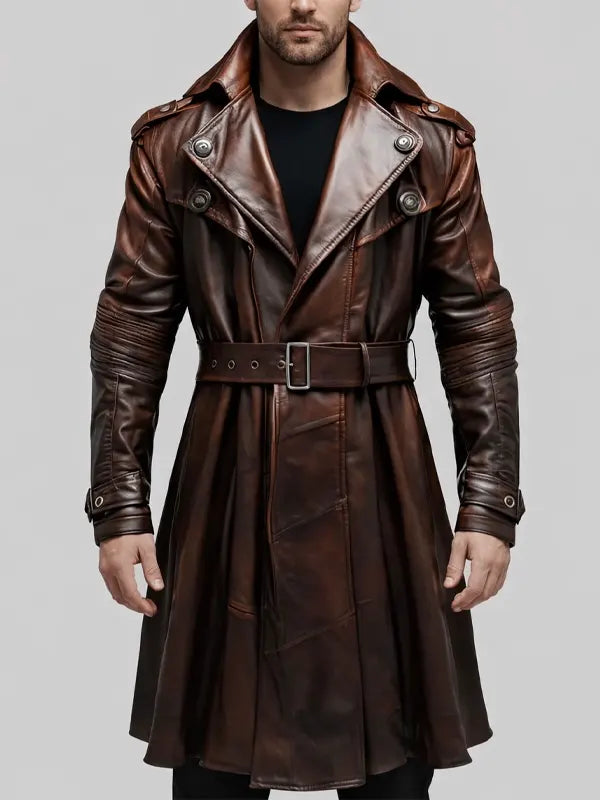 Terry Men’s Brown Leather Trench Coat