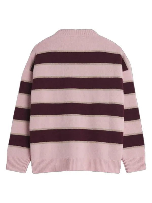 Unisex Striped V-neck Knitwear Sweater