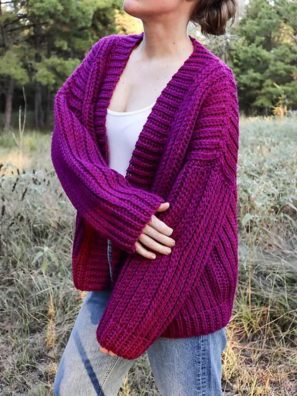 Vibrant Purple Ribbed Cardigan