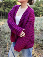 Vibrant Purple Ribbed Cardigan