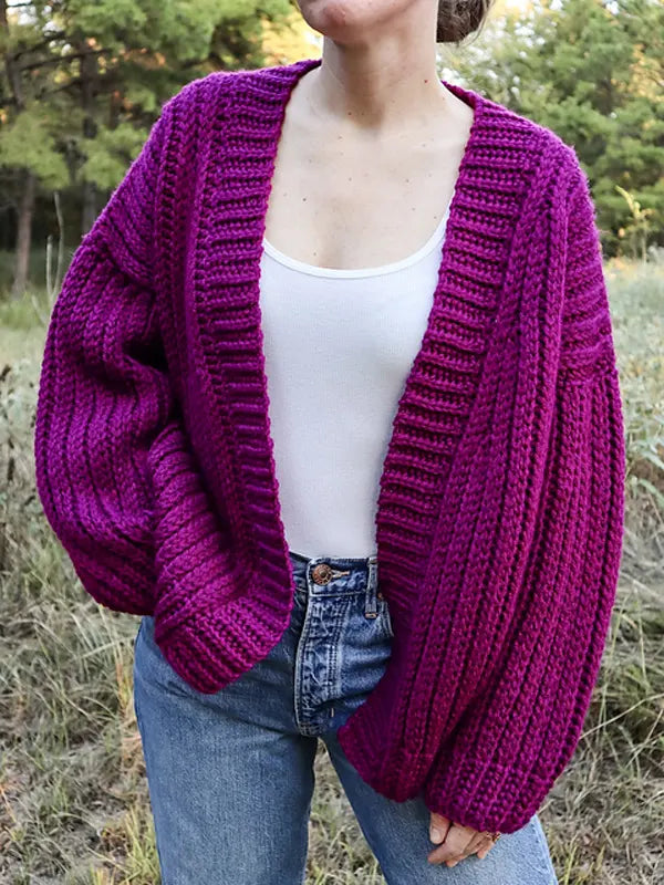 Vibrant Purple Ribbed Cardigan
