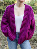 Vibrant Purple Ribbed Cardigan