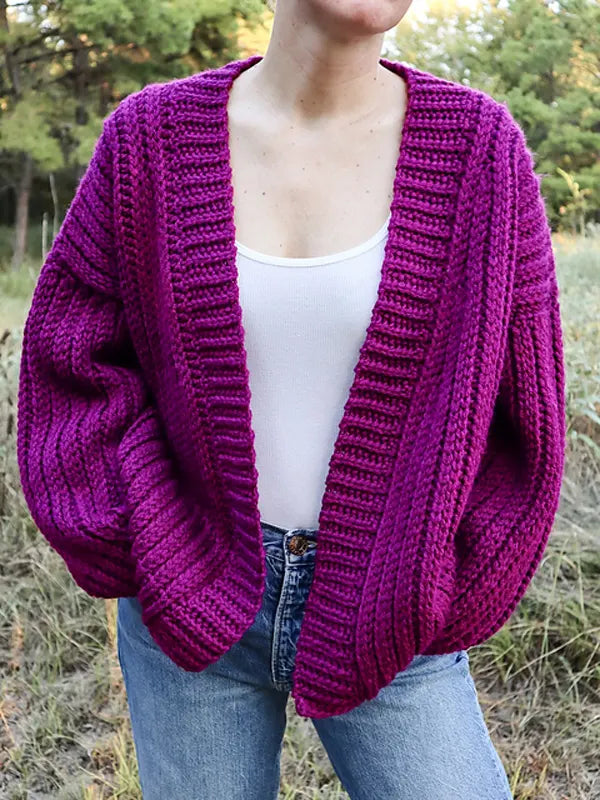 Vibrant Purple Ribbed Cardigan