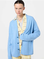 Women Blue Button-down Cardigan Sweater