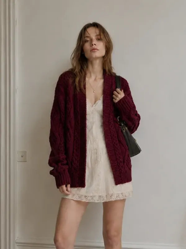 Women's Burgundy Knitwear Cardigan