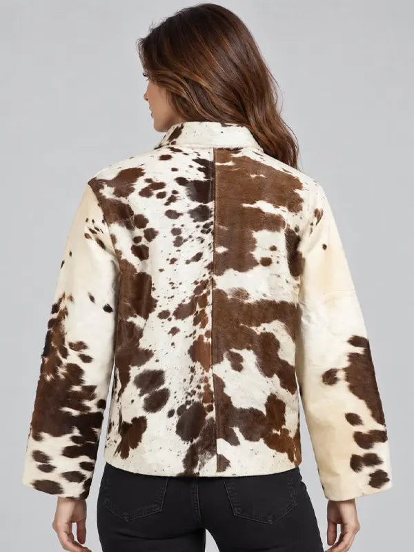 Women's Brown & White Cowhide Leather Jacket