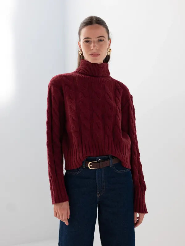 Women's Burgundy Turtleneck Sweater