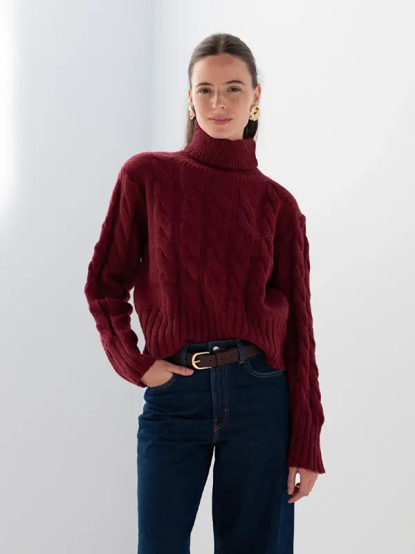 Women's Burgundy Turtleneck Sweater