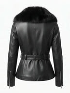 Women’s Fur Collar Black Leather Jacket