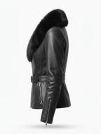 Women’s Fur Collar Black Leather Jacket