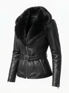 Women’s Fur Collar Black Leather Jacket