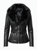Women’s Fur Collar Black Leather Jacket