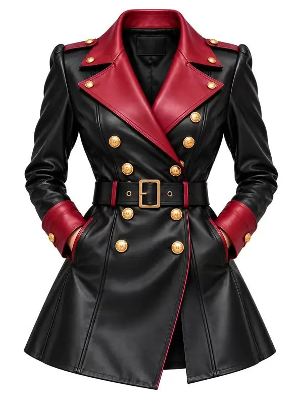 Women's Slim Fit Leather Trench Coat