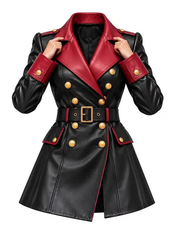 Women's Slim Fit Leather Trench Coat