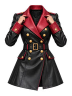 Women's Slim Fit Leather Trench Coat