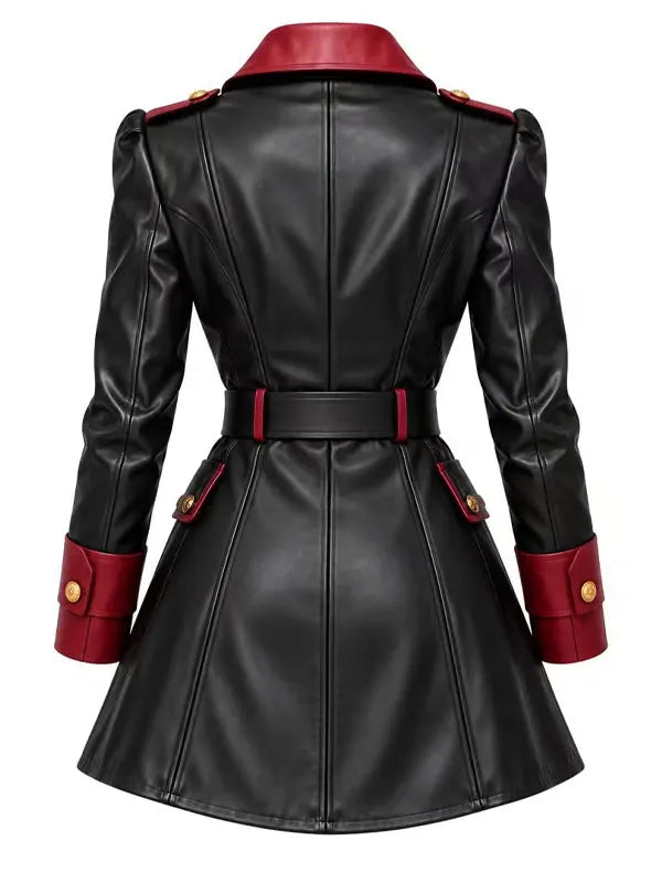 Women's Slim Fit Leather Trench Coat