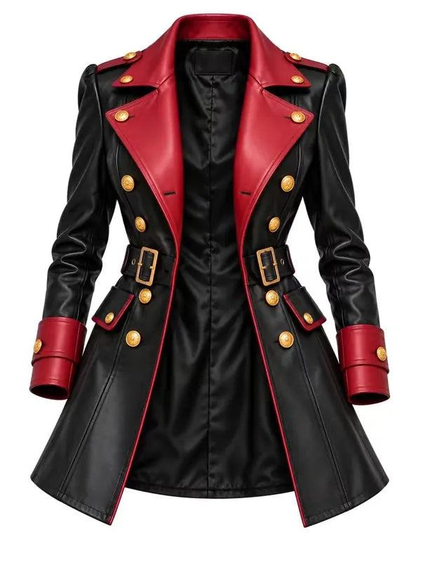 Women's Slim Fit Leather Trench Coat