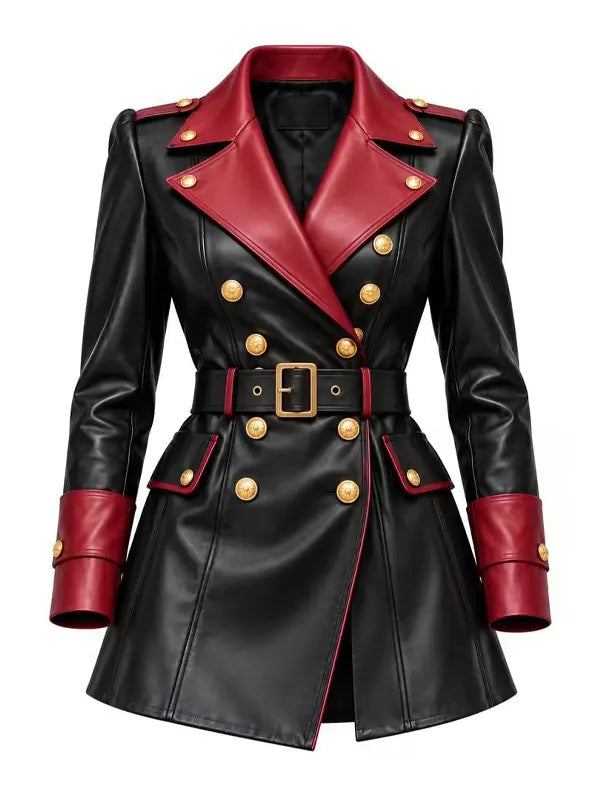 Women's Slim Fit Leather Trench Coat
