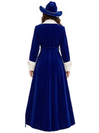 Women's Royal Blue Velvet Winter Coat Dress With Belt