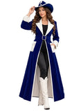 Women's Royal Blue Velvet Winter Coat Dress With Belt