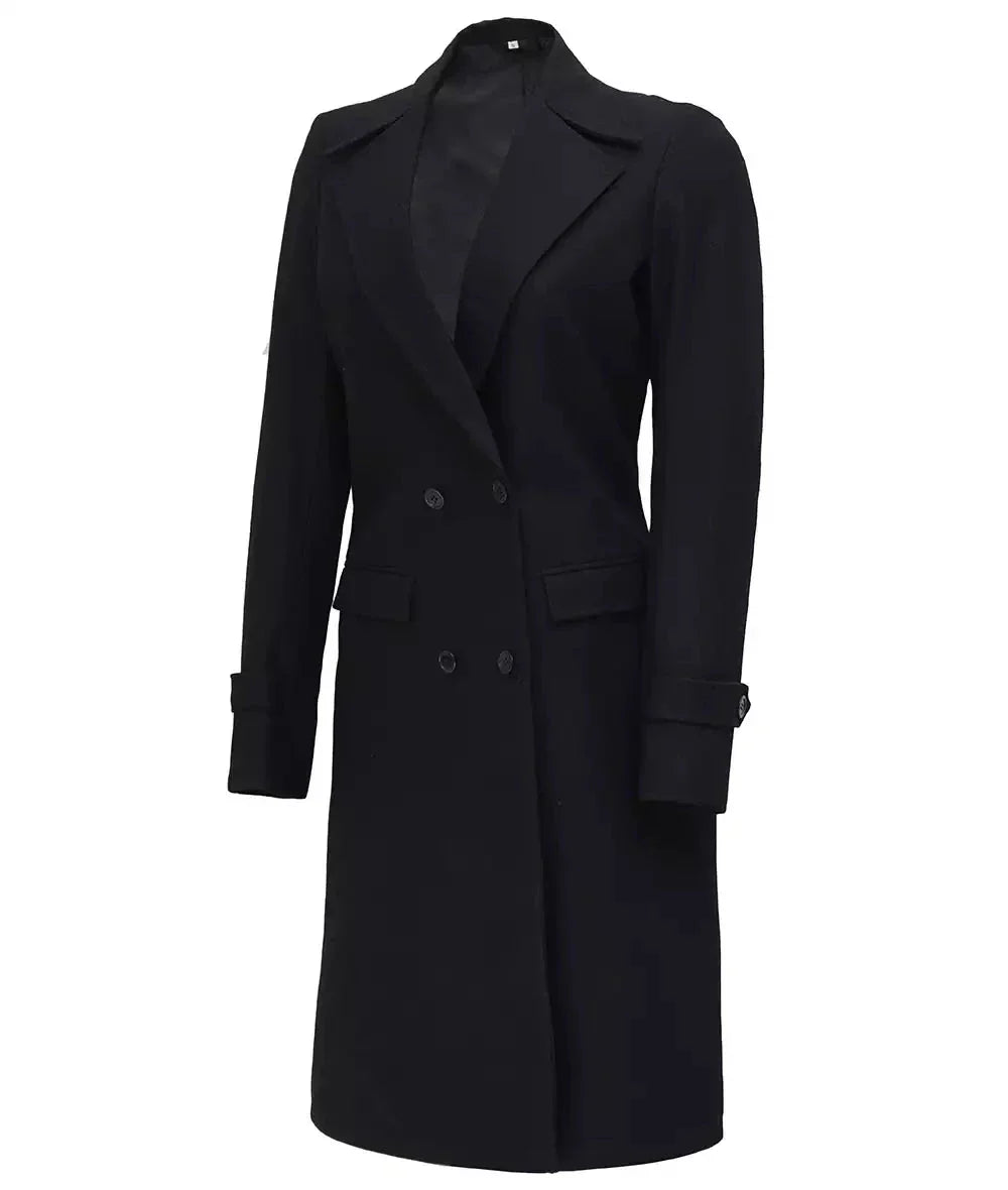 Double Breasted Wool Jacket Women, Black Zing Apparel